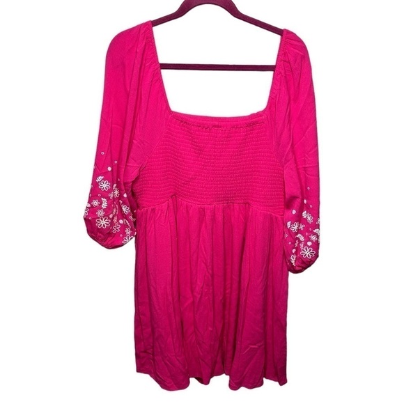 Torrid Mini Crinkle Gauze Blouson Sleeve Dress In Cabaret Pink - Picture 4 of 5